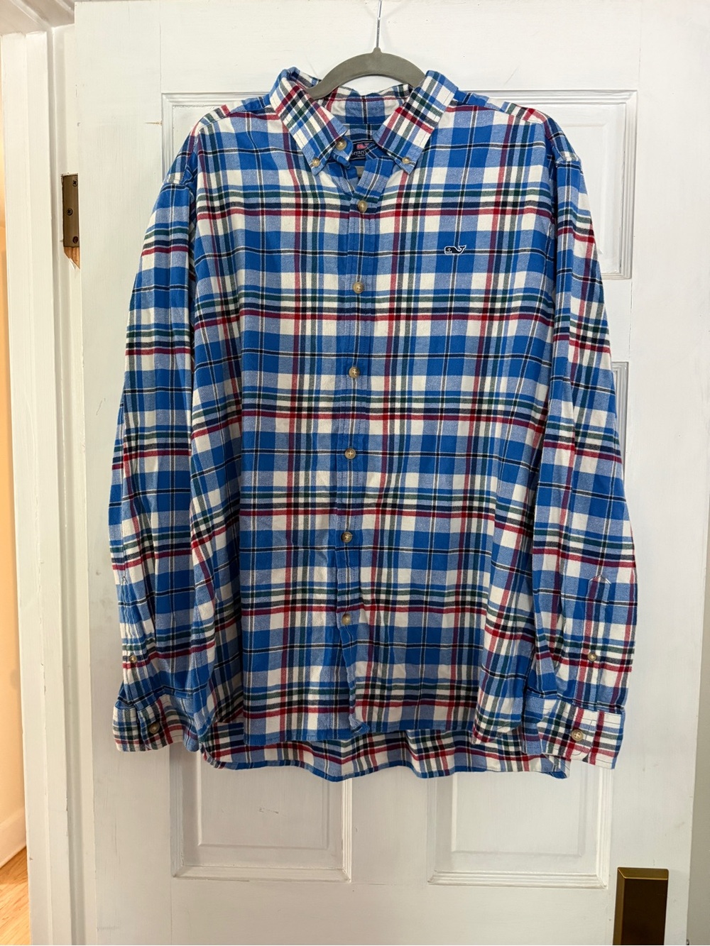 Men’s Vineyard Vines Blue White Red Plaid Cotton Button-Down Shirt